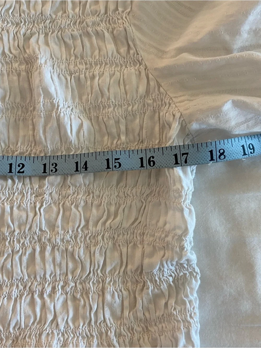 Old Navy White Smocked Peplum Blouse with Puff Sleeves